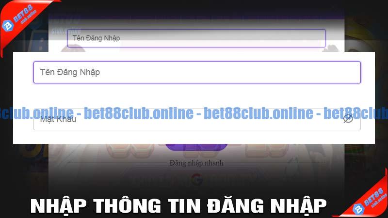 Nhập thông tin đăng nhập bet8